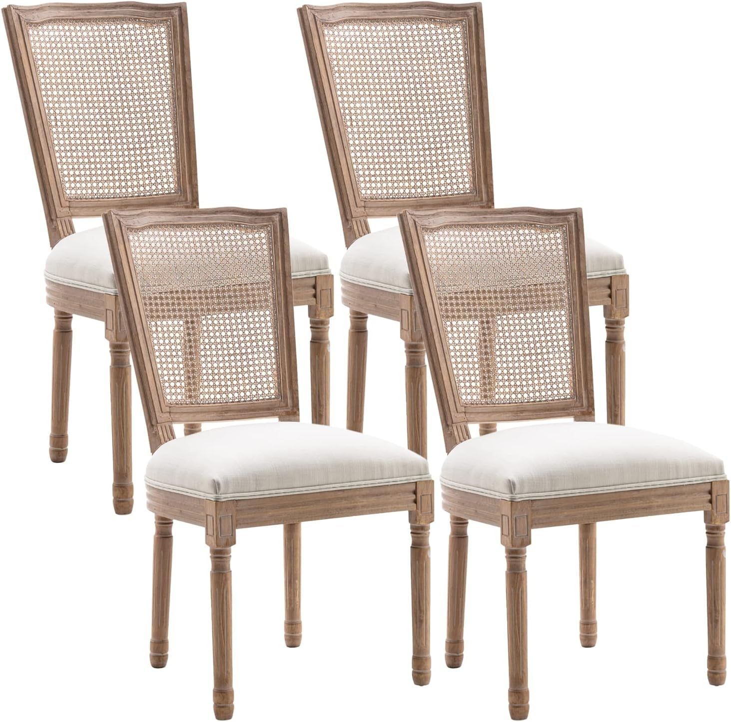 French Dining Chairs Set of 4, Louis Dining Chairs with Square Backrest and Exquisitely Carved Solid Wood Frame for Living Room, Kitchen, Restaurant