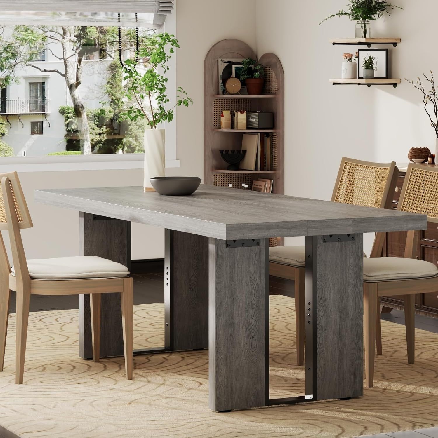 71&quot; Large Dining Table, Rustic Farmhouse Dinner Table for 6 to 8 People, Rectangular Thick Kitchen Table with Heavy Duty Legs for Dining Room (Rustic Gray)