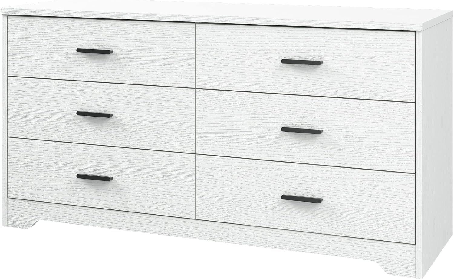 Dresser for Bedroom with 5/6 Drawers, Wooden Chest of Drawers, Storage Organizer Unit Dressers for Bedroom, Living Room, Hallway, Nursery (White, 6 Drawer)