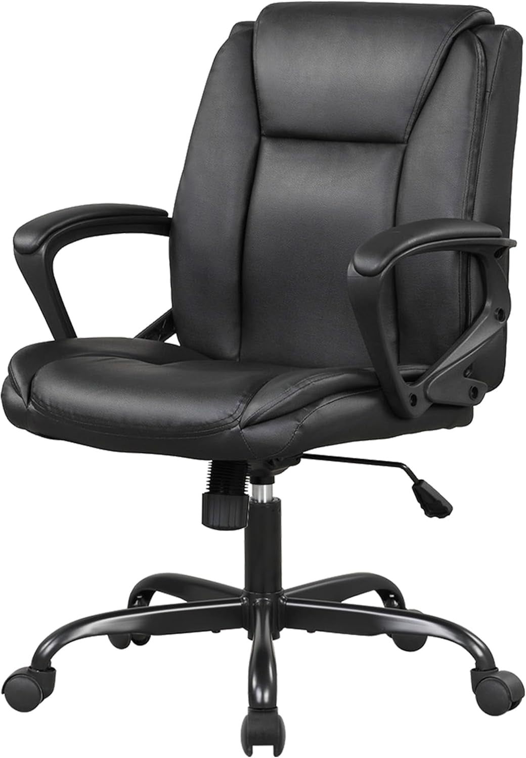 PU Leather Task Chair Home Office Chair Ergonomic Desk Chair with Lumbar Support and Armrests Adjustable Features with Mid Back Swivel Executive Computer Chair (Black)
