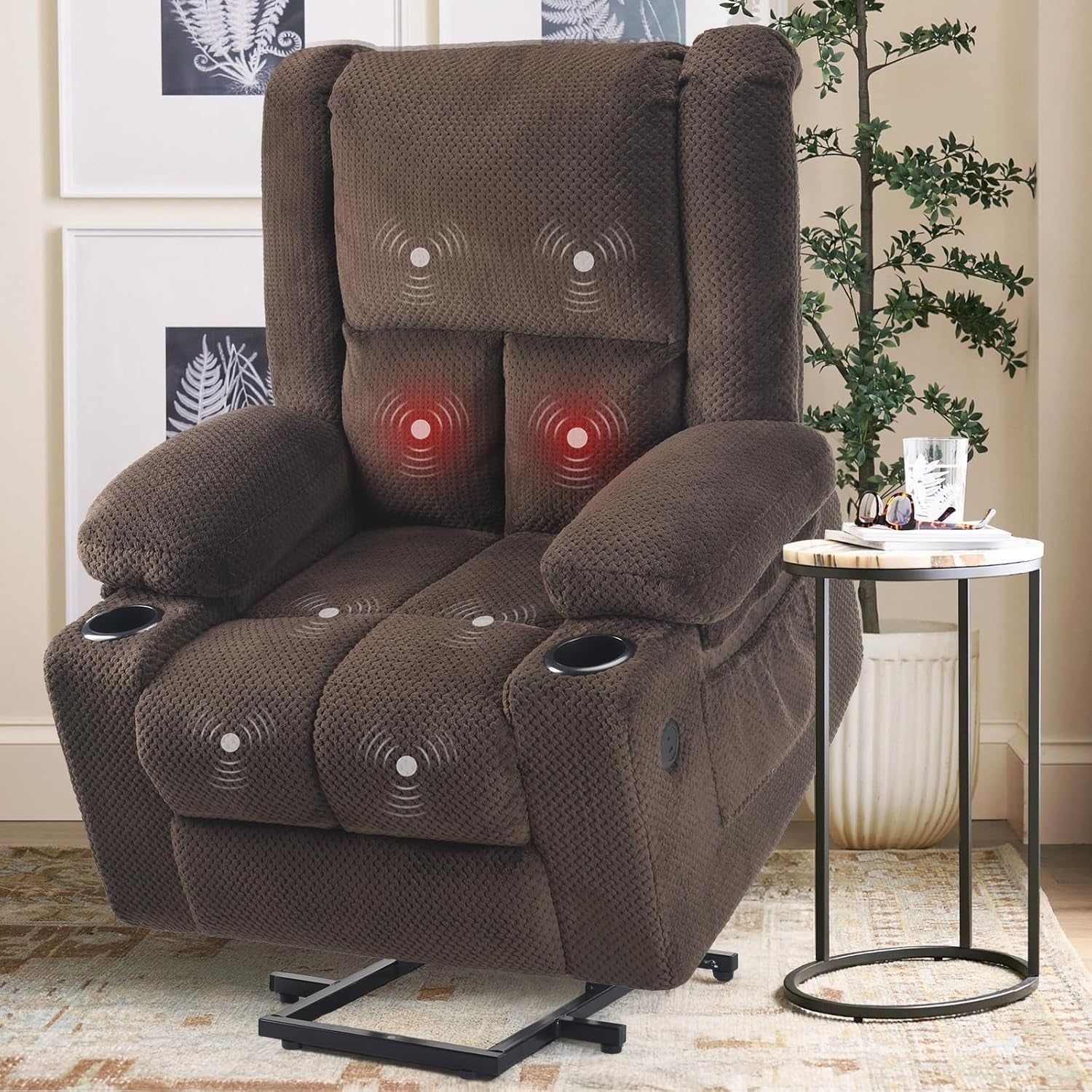 Power Lift Recliner Chair with Massage and Heat for Elderly People, USB Ports and Cup Holders