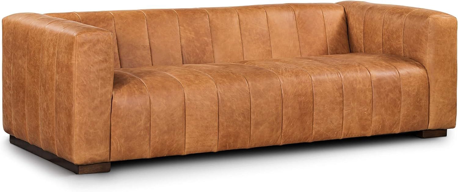 Canale 86&quot; Sofa in Full-Grain Pure-Aniline Italian Leather in Cognac Tan