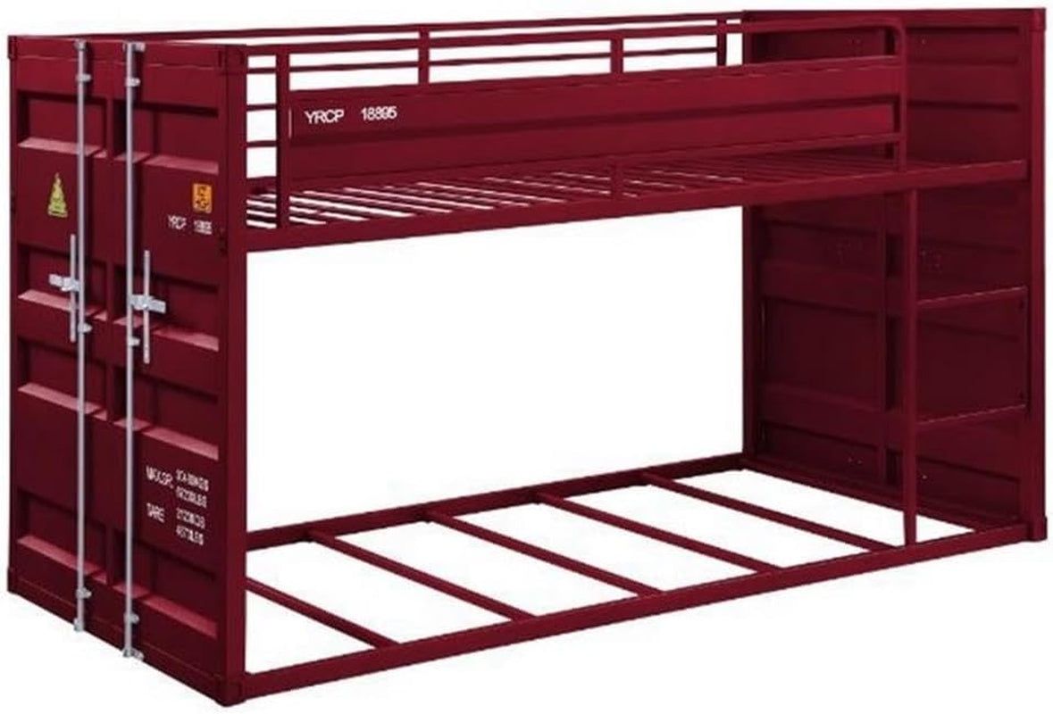 Cargo Twin over Twin Metal Bunk Bed with Ladder and Slat System in Red