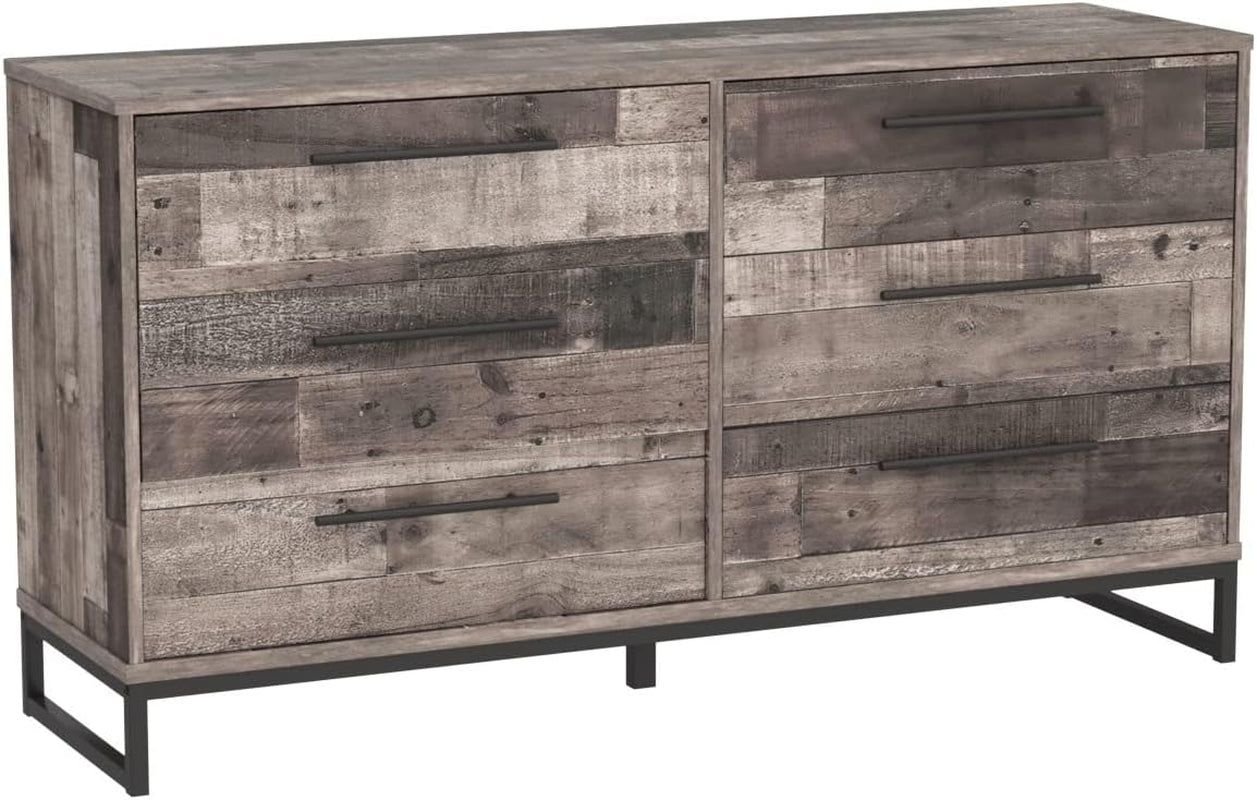 Neilsville Industrial Butcher Block Style Dresser, Natural Pallet Brown,Grey