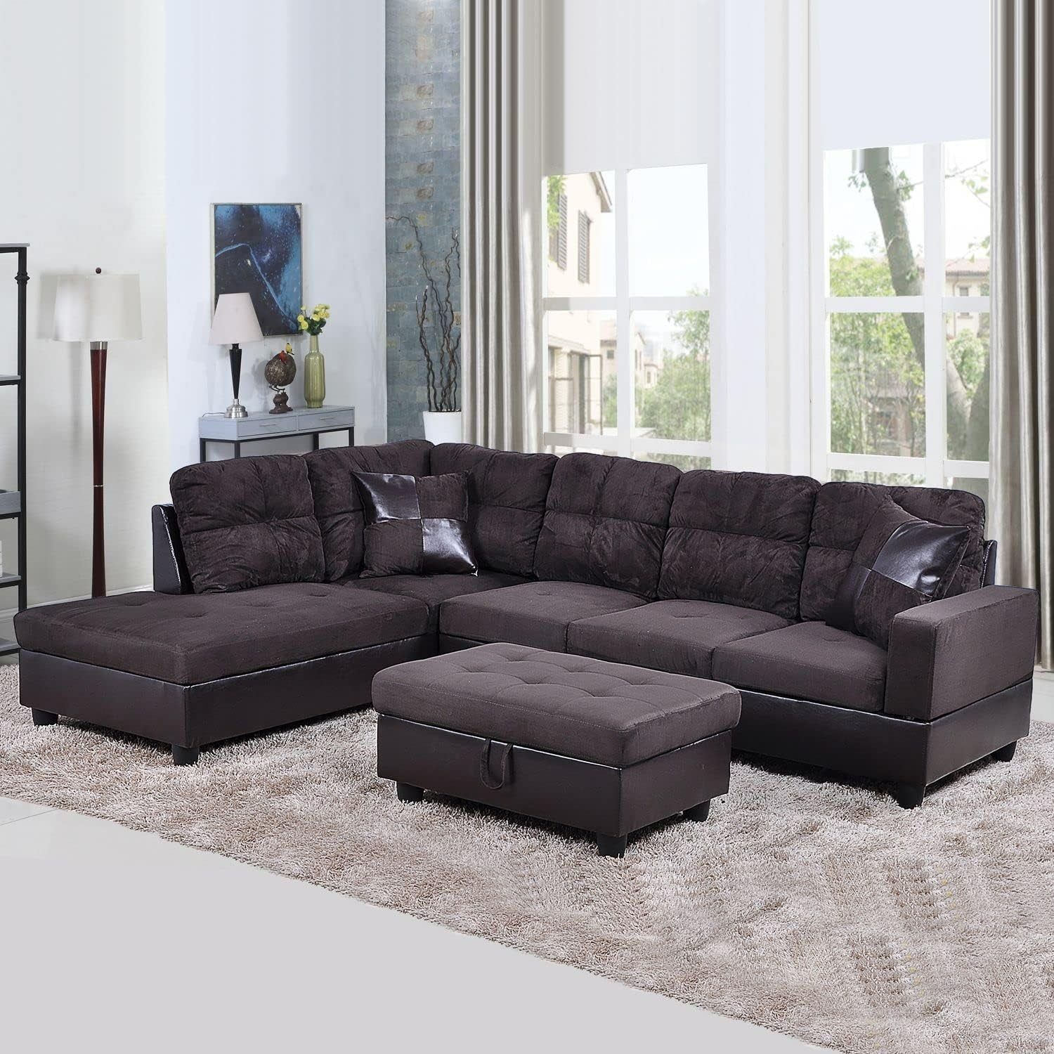 Modern L-Shaped Sectional Sofa Set for Small Living Room, Modular Couch with Chaise, Comfortable and Affordable Traditional, U-Shaped, Corner (Espresso, Left Hand Facing)