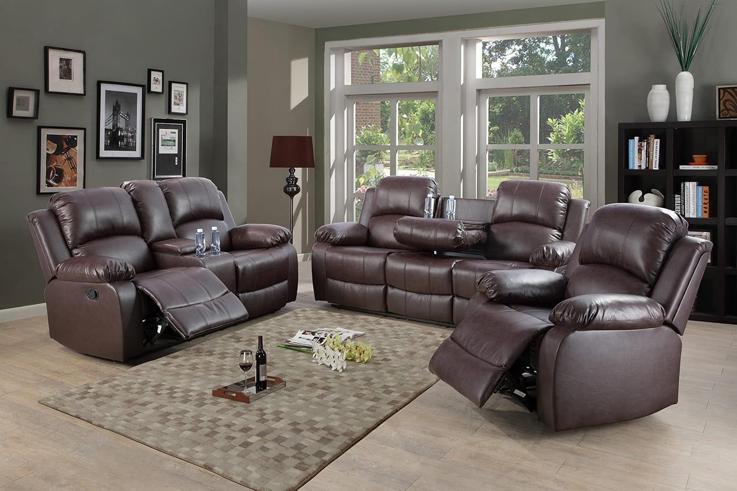 Brown Faux Leather Reclining Living Room Set
