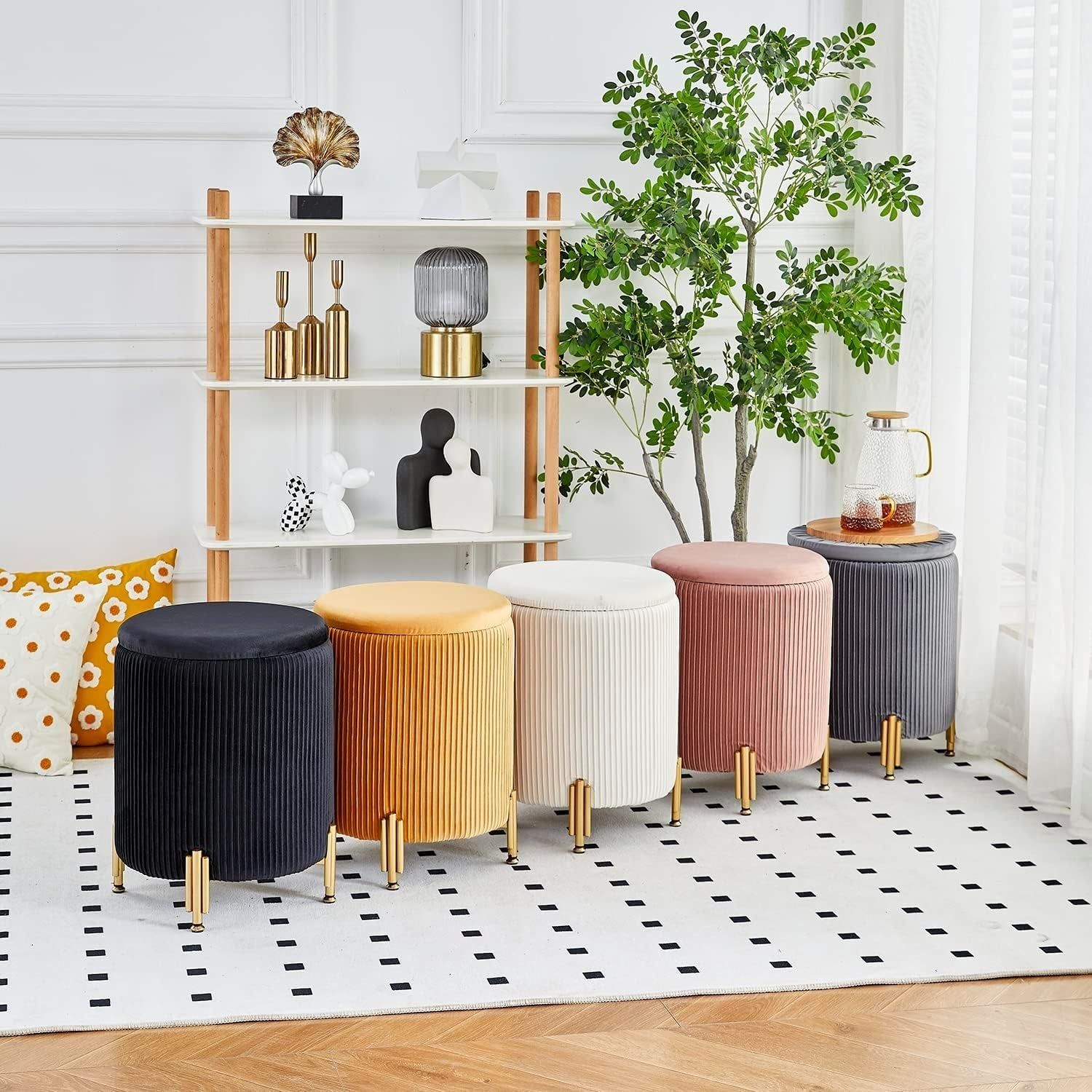 Storage Ottoman Foot Stool with Padded Seat