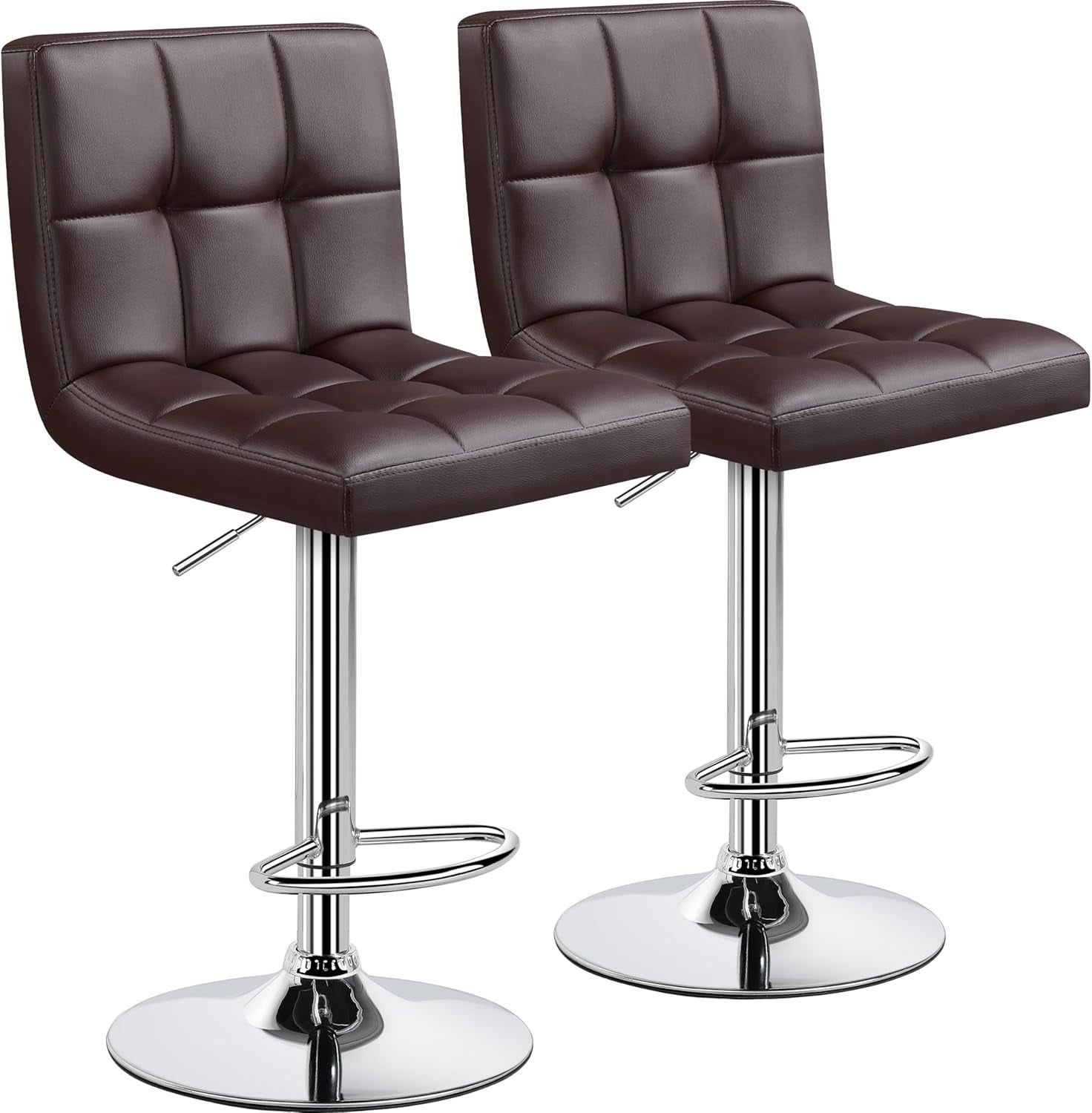 Bar Stools Set of 2, Adjustable PU Leather Swivel Barstools, Modern Counter Stools with Back and Footrest, Counter Height Barstools for Bar, Kitchen, Dining Room, Brown