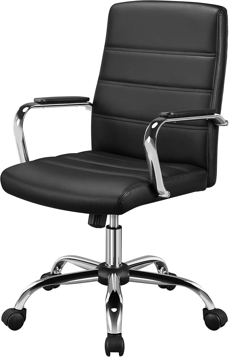 Managerial Executive Chairs Office Task Chair Mid-Back PU Leather Ergonomic Computer Desk Chair W/Lumbar Support Swivel Wheels Thick Padding Seat for Home Office, Black