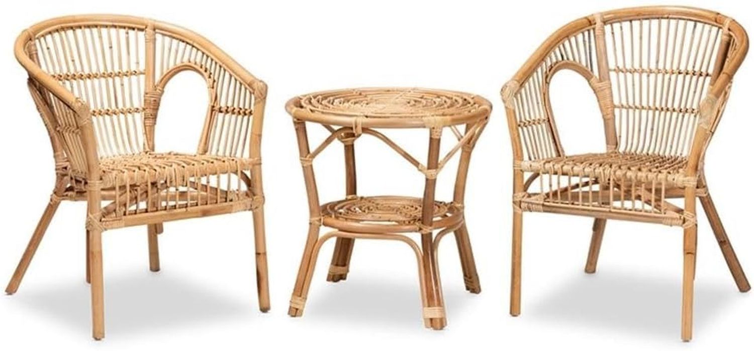 Alleta Modern Bohemian Natural Brown Rattan 3-Piece Living Room Set