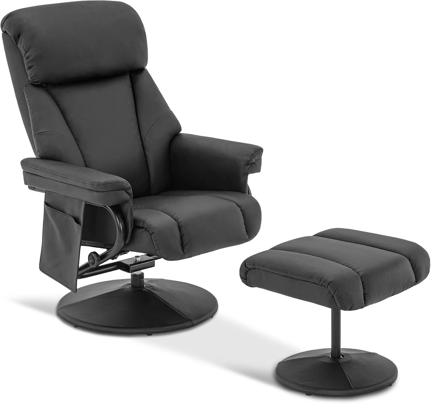 Swivel Recliner with Ottoman, TV Chair with Vibration Massage, Ideal for RV Small Space, Living Room &amp; Bedroom 4539 4828 (Faux Leather, Black)