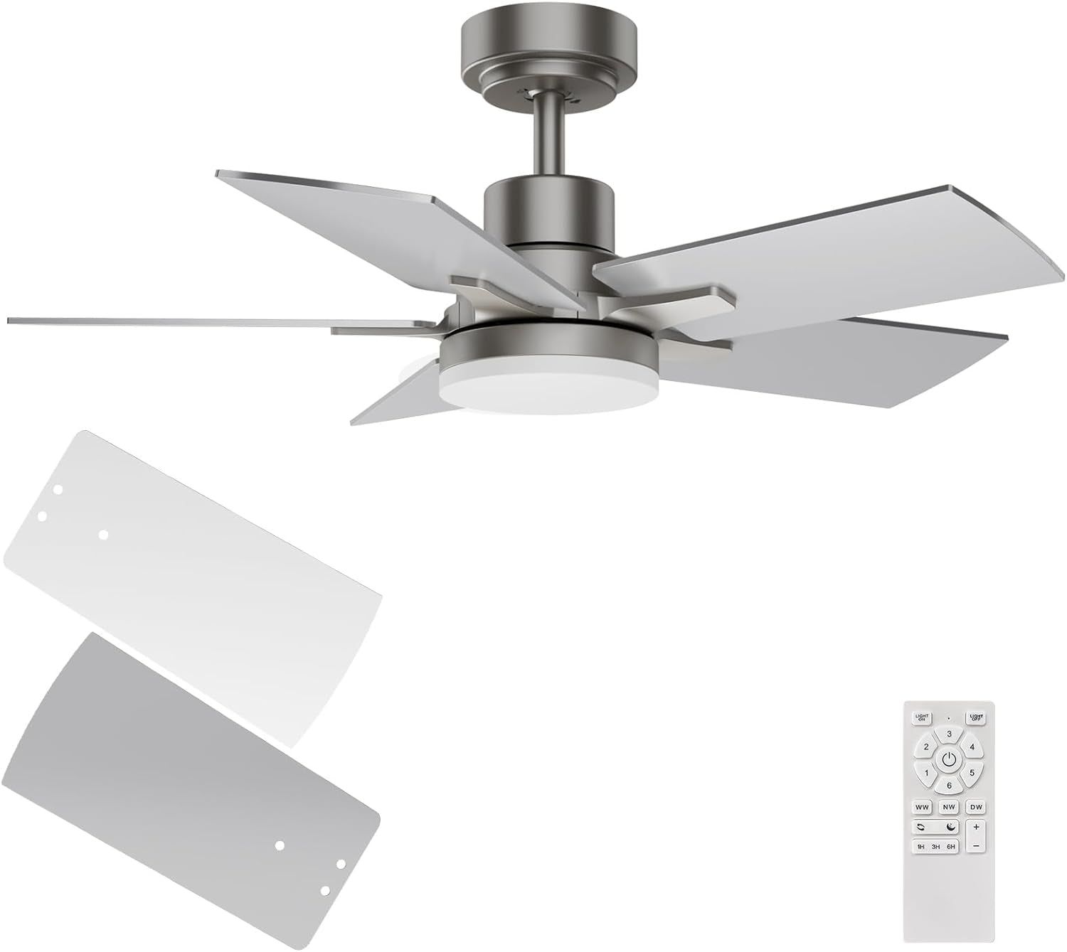 Ceiling Fan 32 Inch, Remote Control DC Motors, 3CCT 3000K-4000K-6500K Dimmable Timer Noiseless, Modern Nickel Compact Ceiling Fans with Light for Indoor &amp; Outdoor
