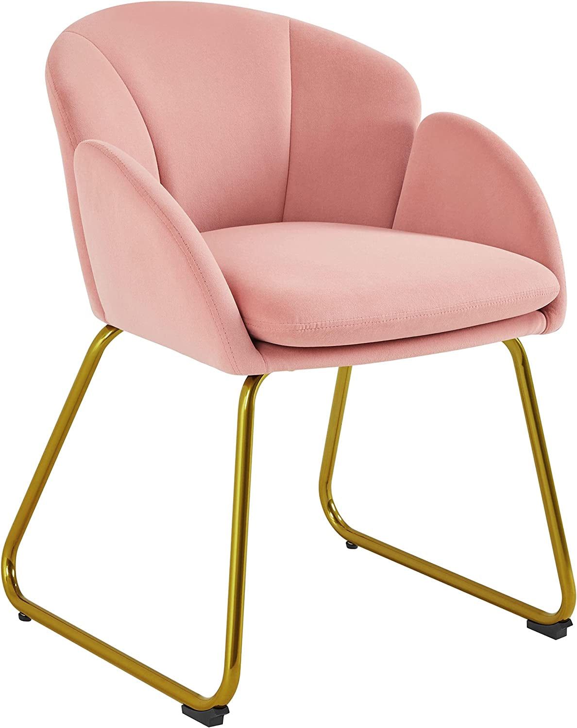 Flower Shape Velvet Vanity Chair Armchair, Modern Side Chair Makeup Chair No Wheels with Golden Metal Legs for Living Room/Dressing Room/Bedroom/Home Office/Kitchen, Pink