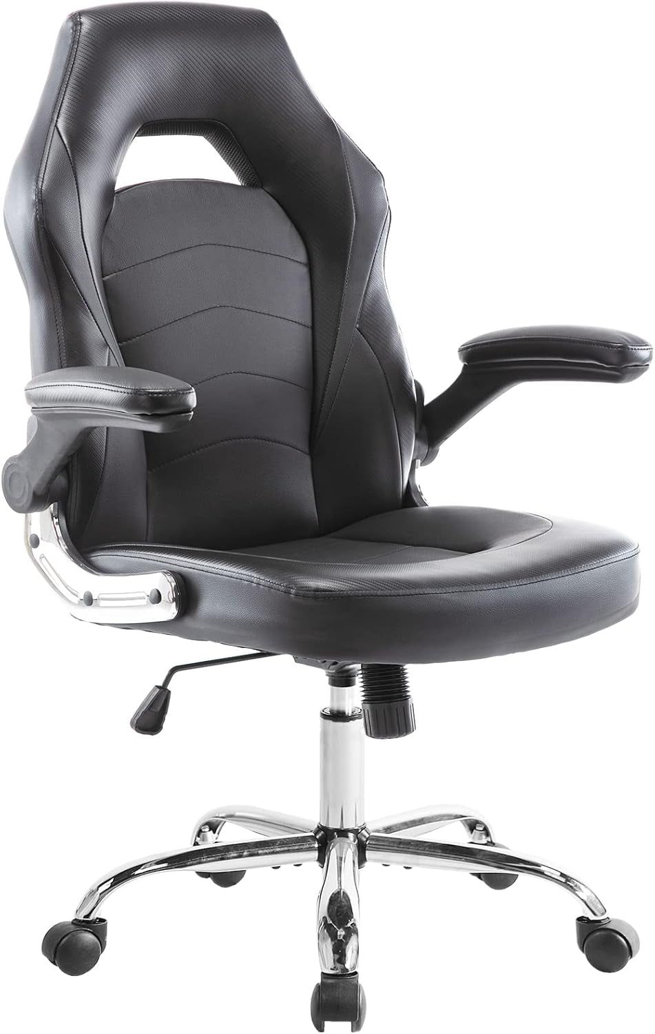 Home Gaming Ergonomic Office Flip-Up Armrest and Height Adjustable Desk Splicing PU Leather Computer Chair with Lumbar Support, Black (3959-BKZ6)