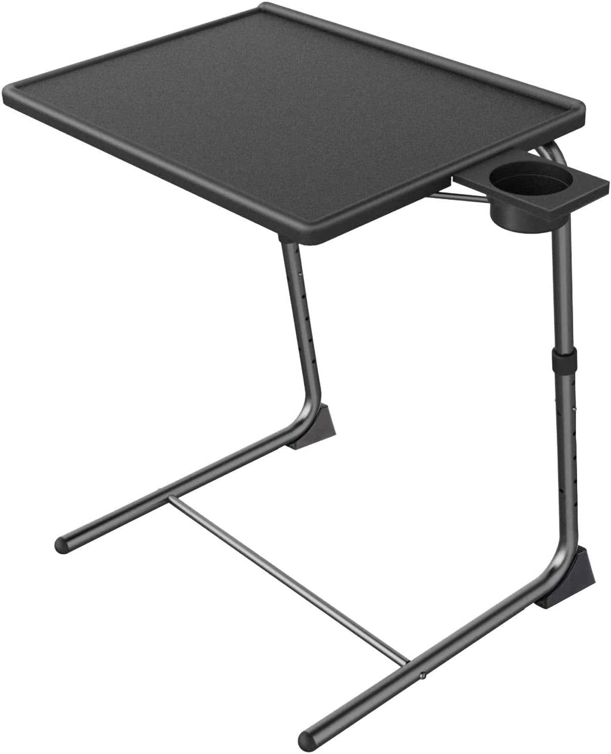 Adjustable TV Tray Table - TV Dinner Tray on Bed &amp; Sofa, Comfortable Folding Table with 6 Height &amp; 3 Tilt Angle Adjustments (Black)