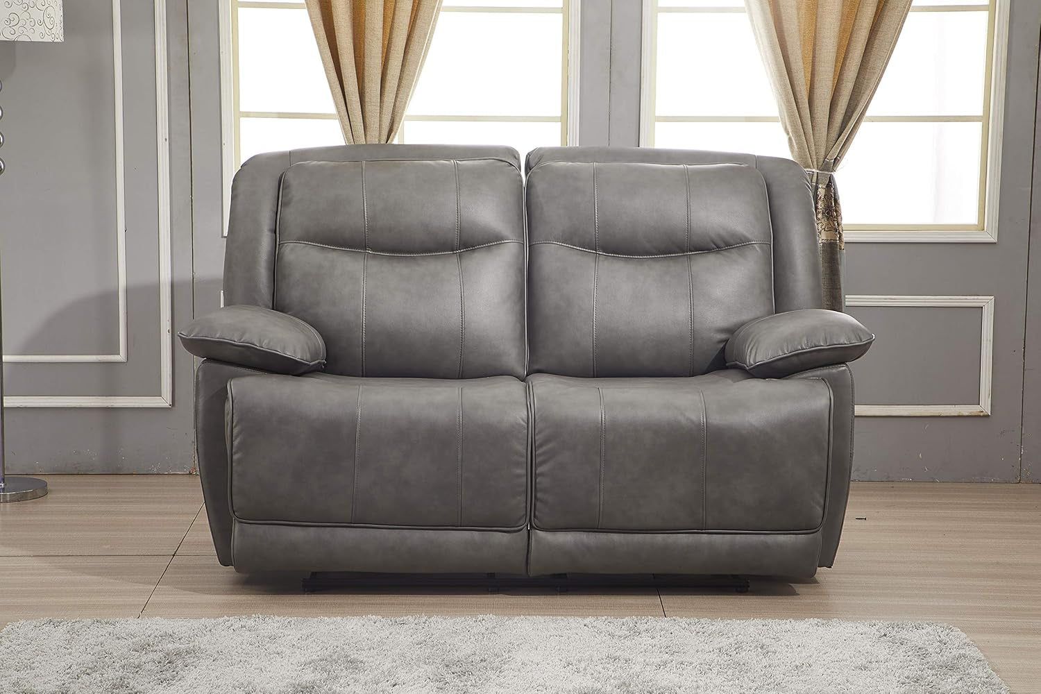 Bonded Leather Reclining Sofa Couch Set Living Room Set 8006 (Grey, Loveseat)