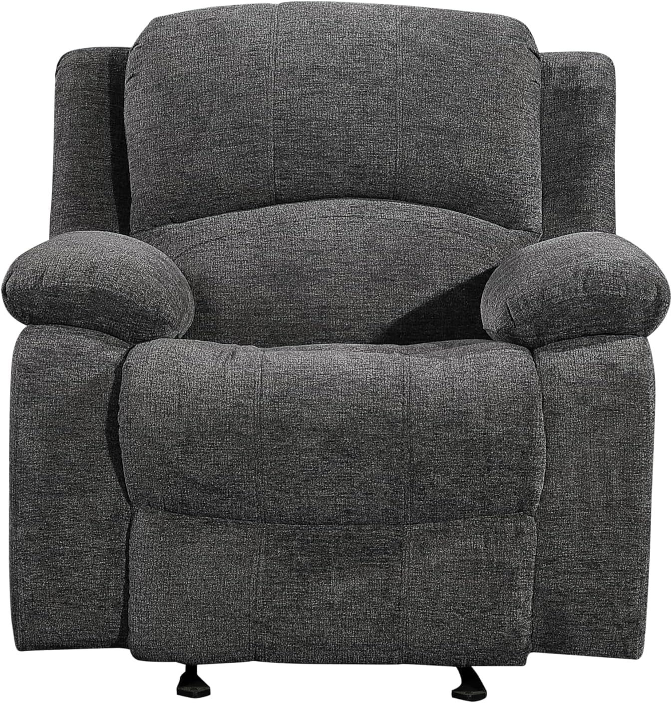 Soft Microfiber Reclining Sofa Set, Drop down Table, Cupholder Console, Living Room Set, Sofa Loveseat Glider Chair 8018M (Dark Grey, Chair)