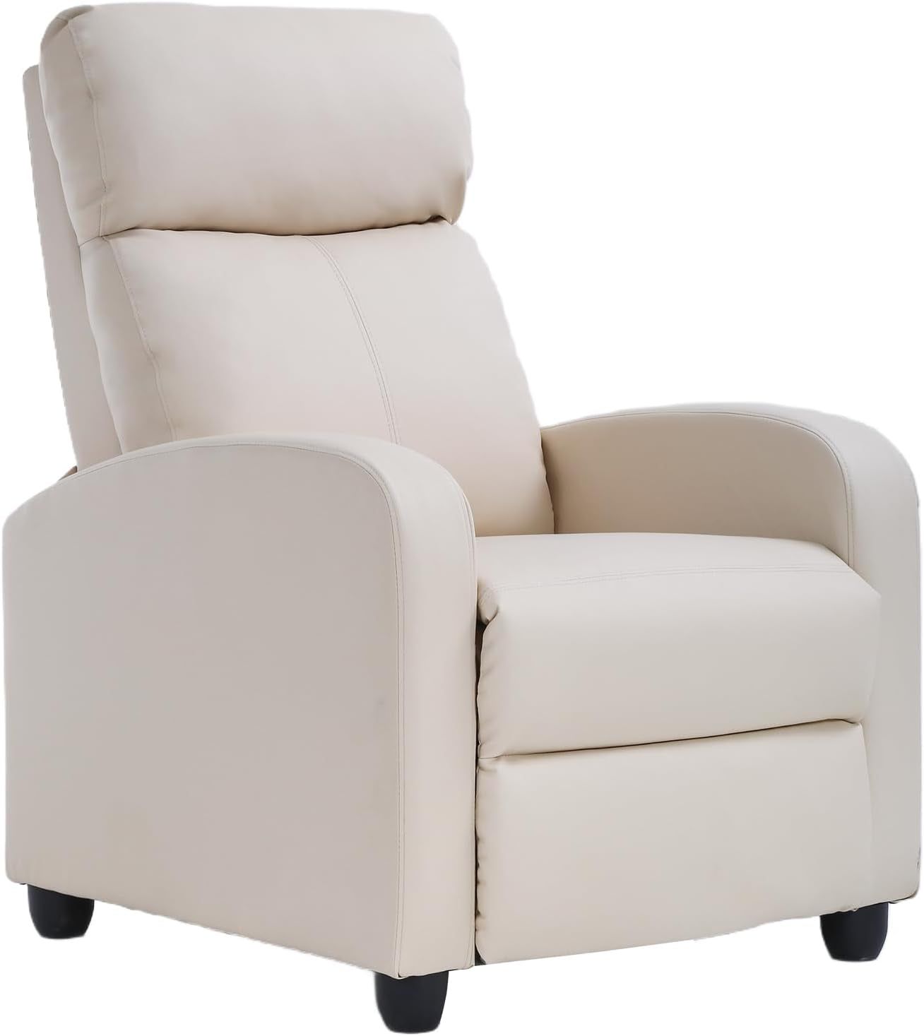 Recliner Chair Single Reclining Sofa Home Theater Seating with Lumbar Support and Padded Backrest for Living Room and Bedroom (Leather, Beige)
