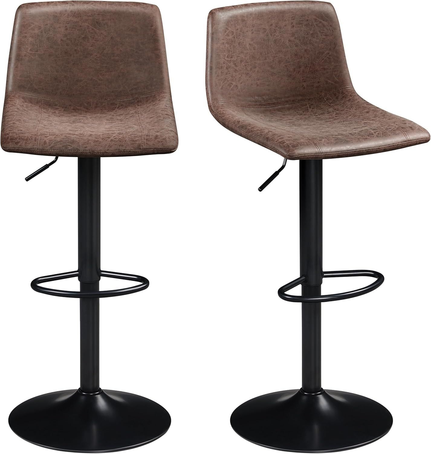 Bar Stools Set of 2, Swivel Counter Height Barstools with Back and Rootrest, Adjustable PU Leather Armless Bar Chairs for Kitchen Island, Bar, Kitchen, Dining Room, Brown