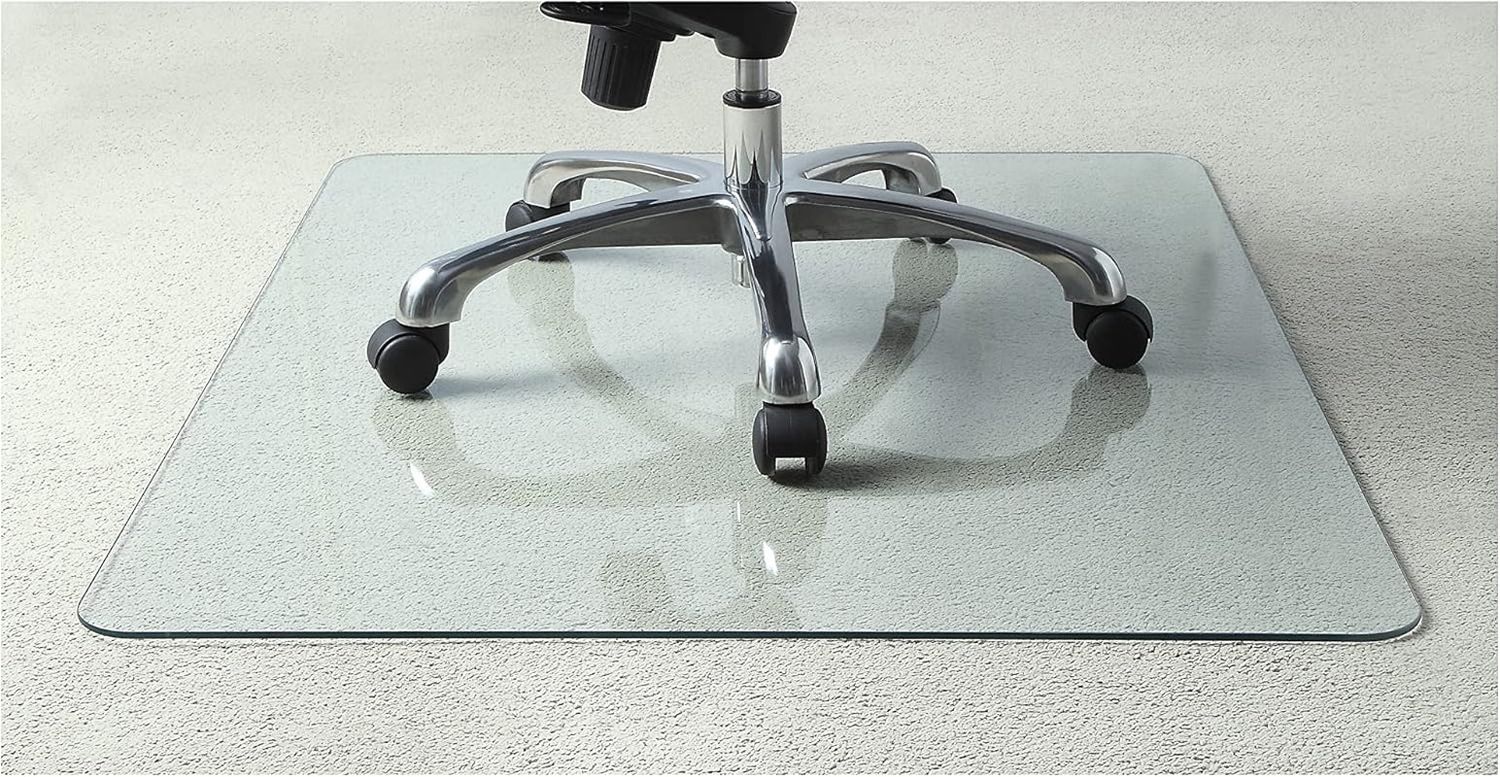 Tempered Glass Chairmat, 46&quot; Width X 36&quot; Depth X 0.25&quot; Thickness, Clear, 1 Each
