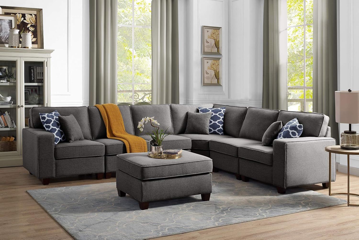 Meridian Sectional Modular Sofa with Ottoman for Living Room, Apartment, Bedroom, Office, Dorm