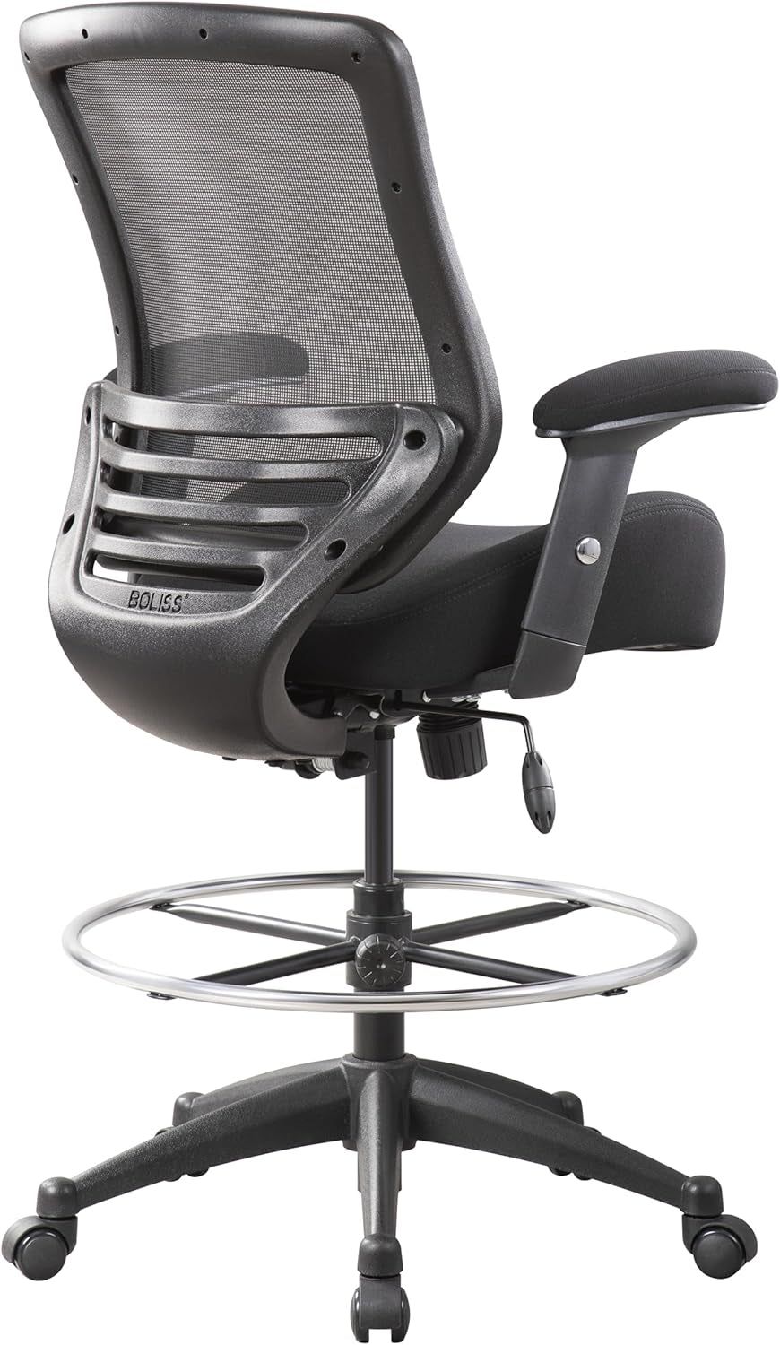 400Lbs Mesh Ergonomic Office Drafting Chair Big Adjustable Foot Ring Height Adjustable Armrest(Black)
