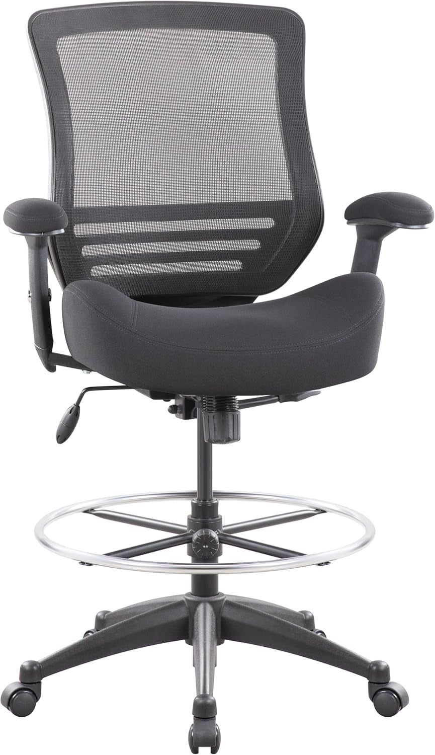 400Lbs Mesh Ergonomic Office Drafting Chair Big Adjustable Foot Ring Height Adjustable Armrest (Black)