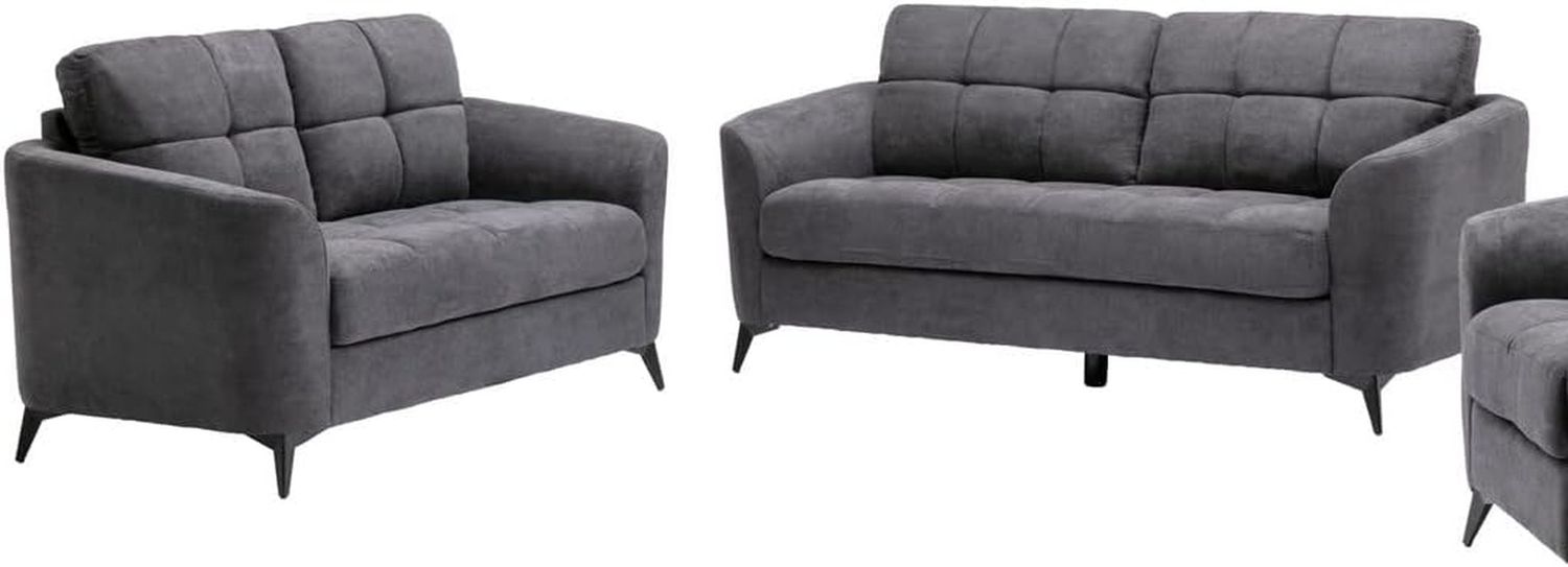 Callie Gray Velvet Fabric Sofa Loveseat Living Room Set