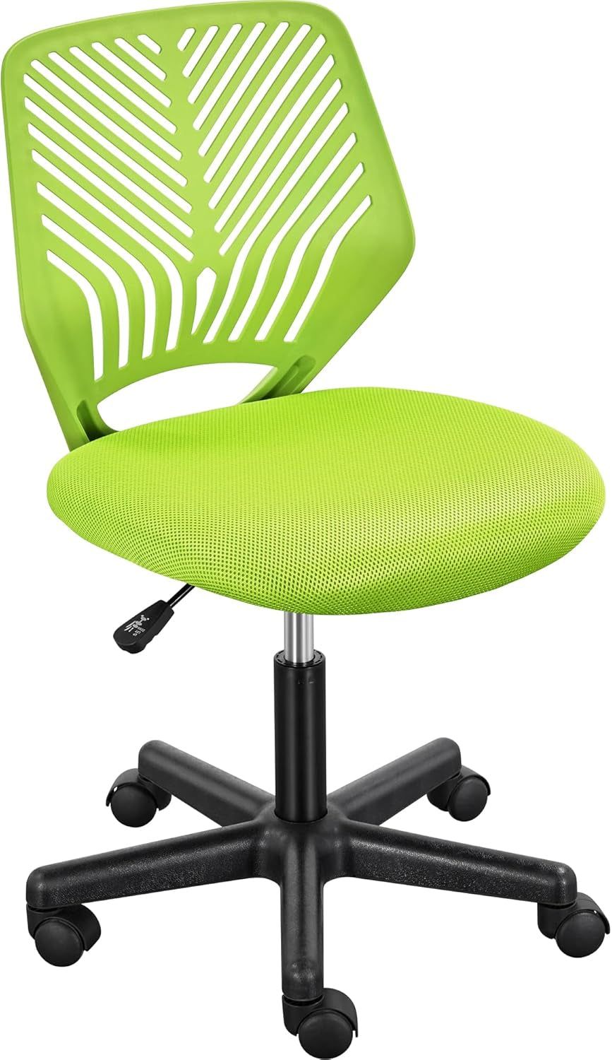 Kids Cute Desk Chair Small Computer Desk Chair for Teens Low-Back Armless Study Chair Swivel Task Chair Bedroom School Chair with Lumbar Support, Green