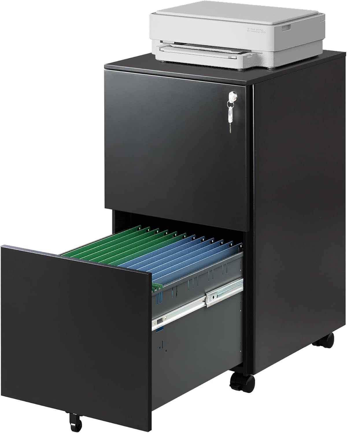 2-Drawer Rolling File Cabinet with Lock, Metal Filing Cabinet for Home Office, Fully Assembled under Desk Cabinet, Black