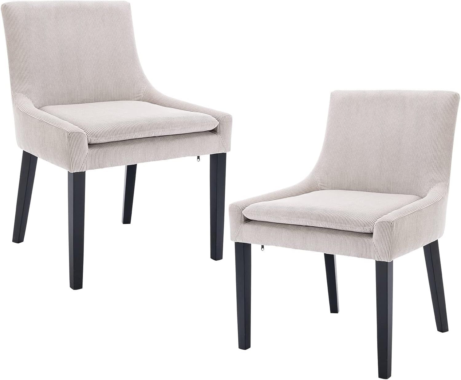 Modern Dining Chairs Set of 2, Upholstered Corduroy Accent Side Leisure Chairs with Mid Back and Wood Legs for Living Room/Dining Room-Beige