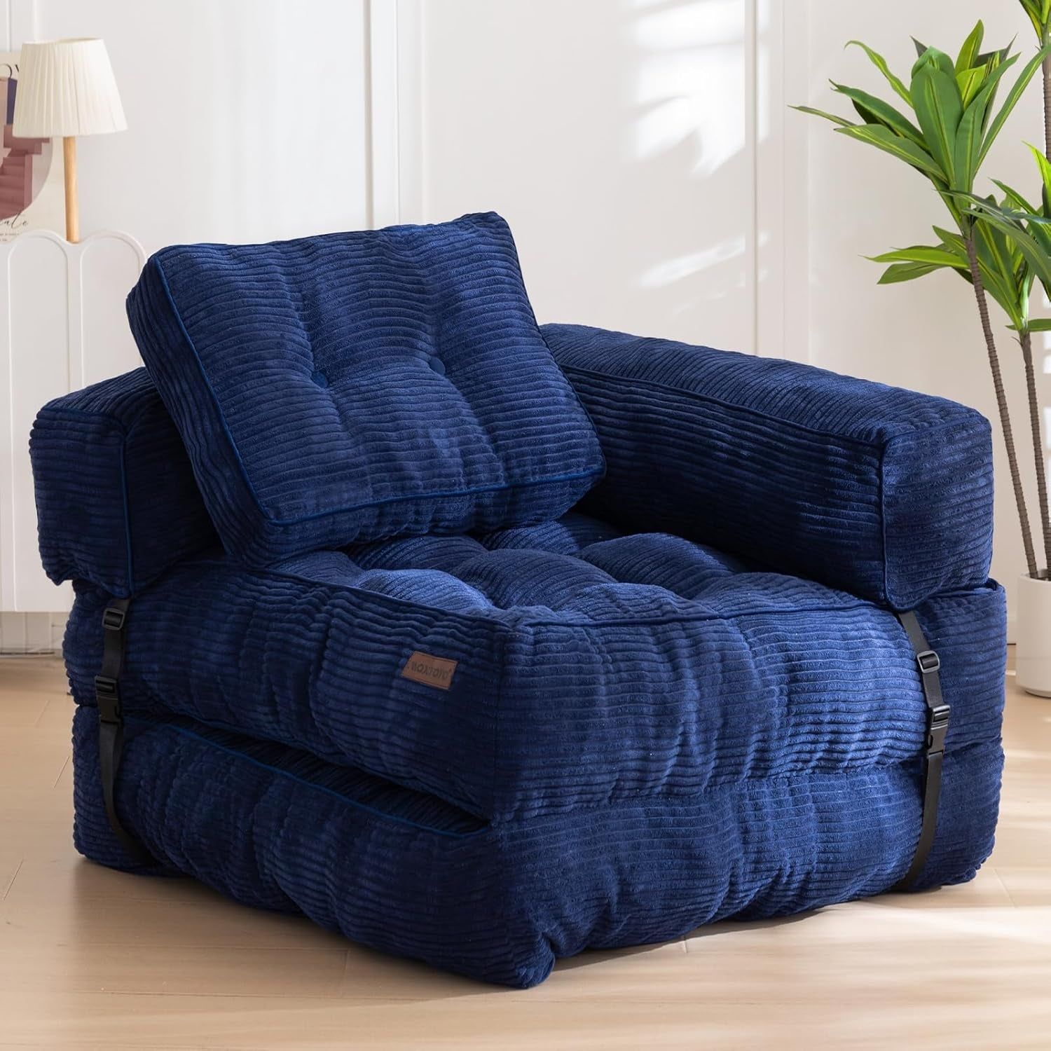 Folding Sofa Bed, L-Shaped Convertible Sofa Bed with Armrest Foldable Sleeper Sofa with Pillow, Portable Fold Out Chair Bed Comfy Floor Sofa Lounge for Living Room Bedroom, Navy