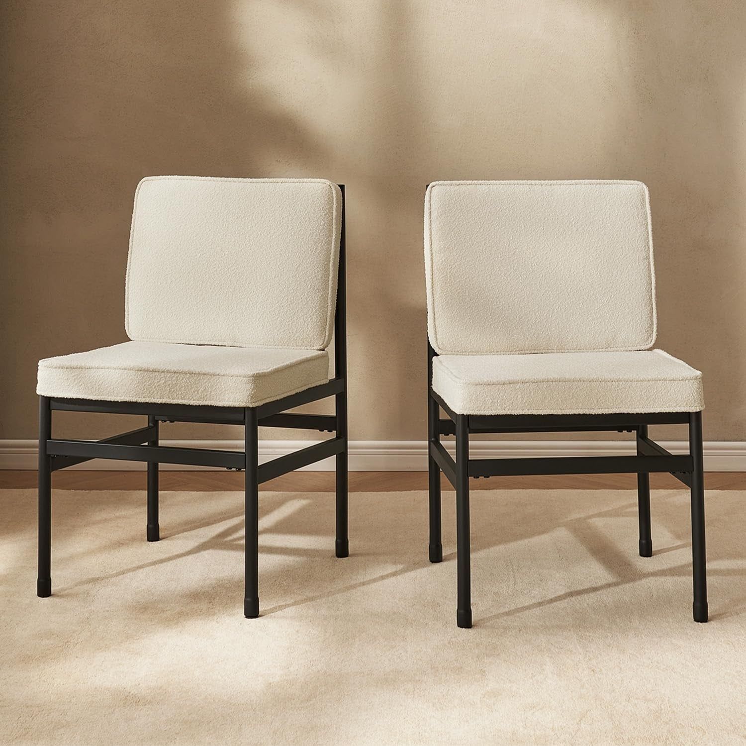 Odelia Dining Chairs, Kitchen Chairs, Dining Room Chairs, Black Dining Chairs, Sturdy Bifma-Certified Rust-Free Metal Frame and Removable Cushion Covers (2, Pearl White Boucle, One Size)