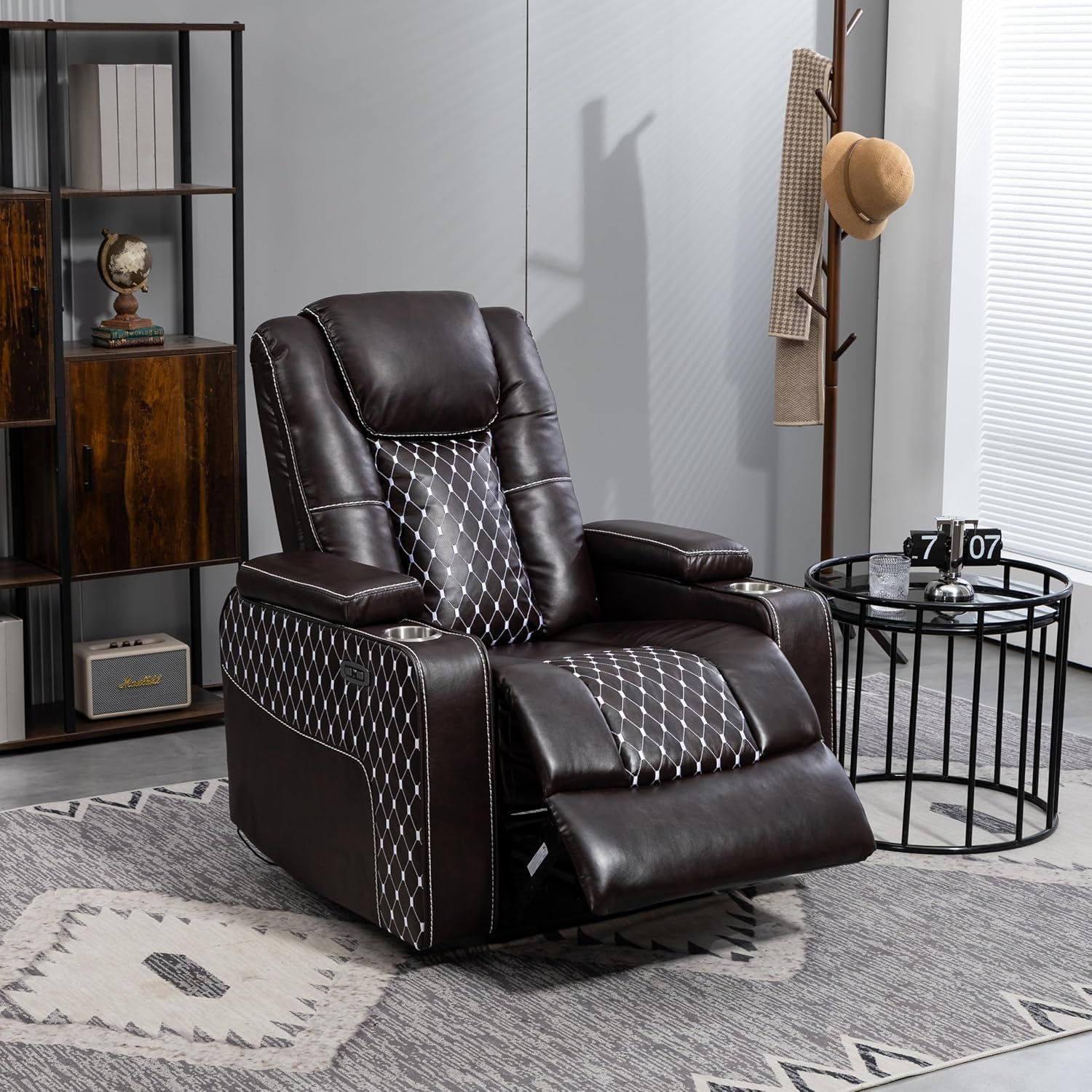 Power Zero Gravity Recliner Chair Infinite Position Lift Armchair with Cupholder,Usb Ports,Storage Armrests and LED Light Strip for Living Room, Faux Leather Upholstery