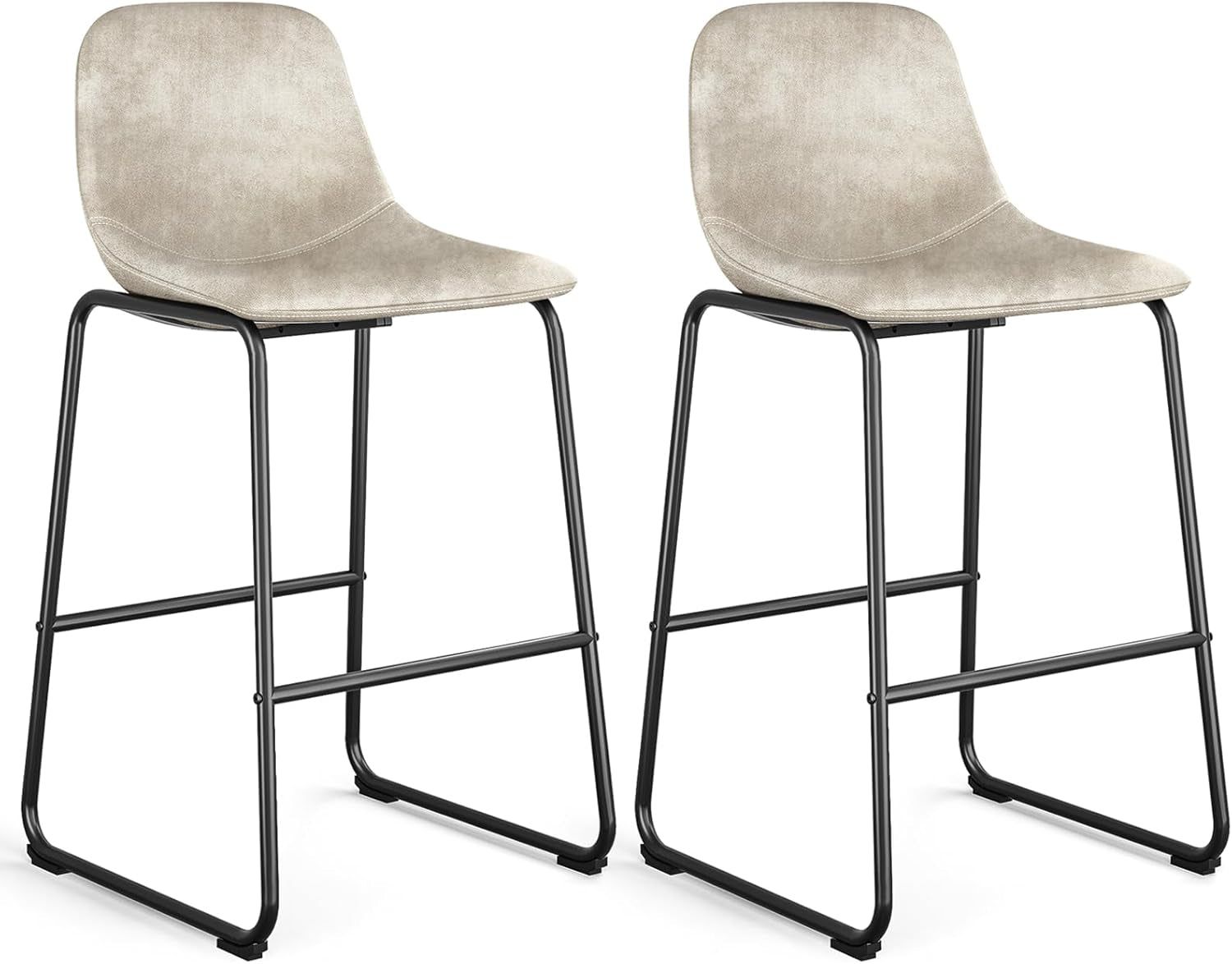 Pu Faux Leather Bar Stools Set of 2, Industrial Pub Barstools with Back and Footrest, Modern Armless Bar Height Stool Chairs (Beige, 30&quot; Barstool X2)