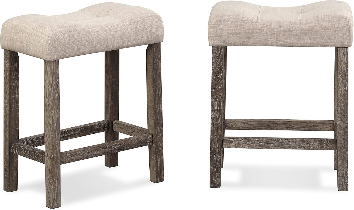 Sora Button Tufted Counter Height Saddle Stools, Set of 2, Taupe