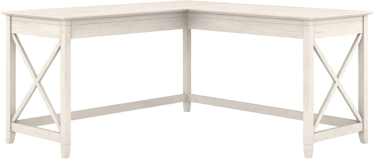 Bush Furniture Key West 60W Modern Farmhouse L Shaped Desk in Linen White Oak | 60-Inch Corner Table for Home Office