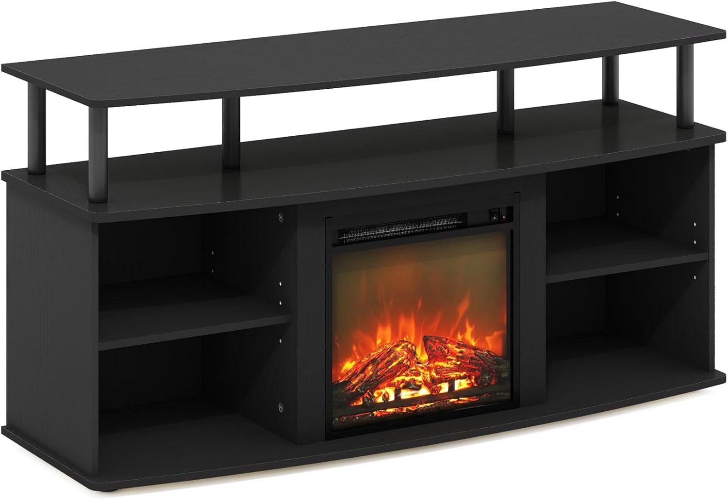 Jensen Open Shelving Storage Fireplace TV Entertainment Center for TV up to 55 Inch, Americano/Black