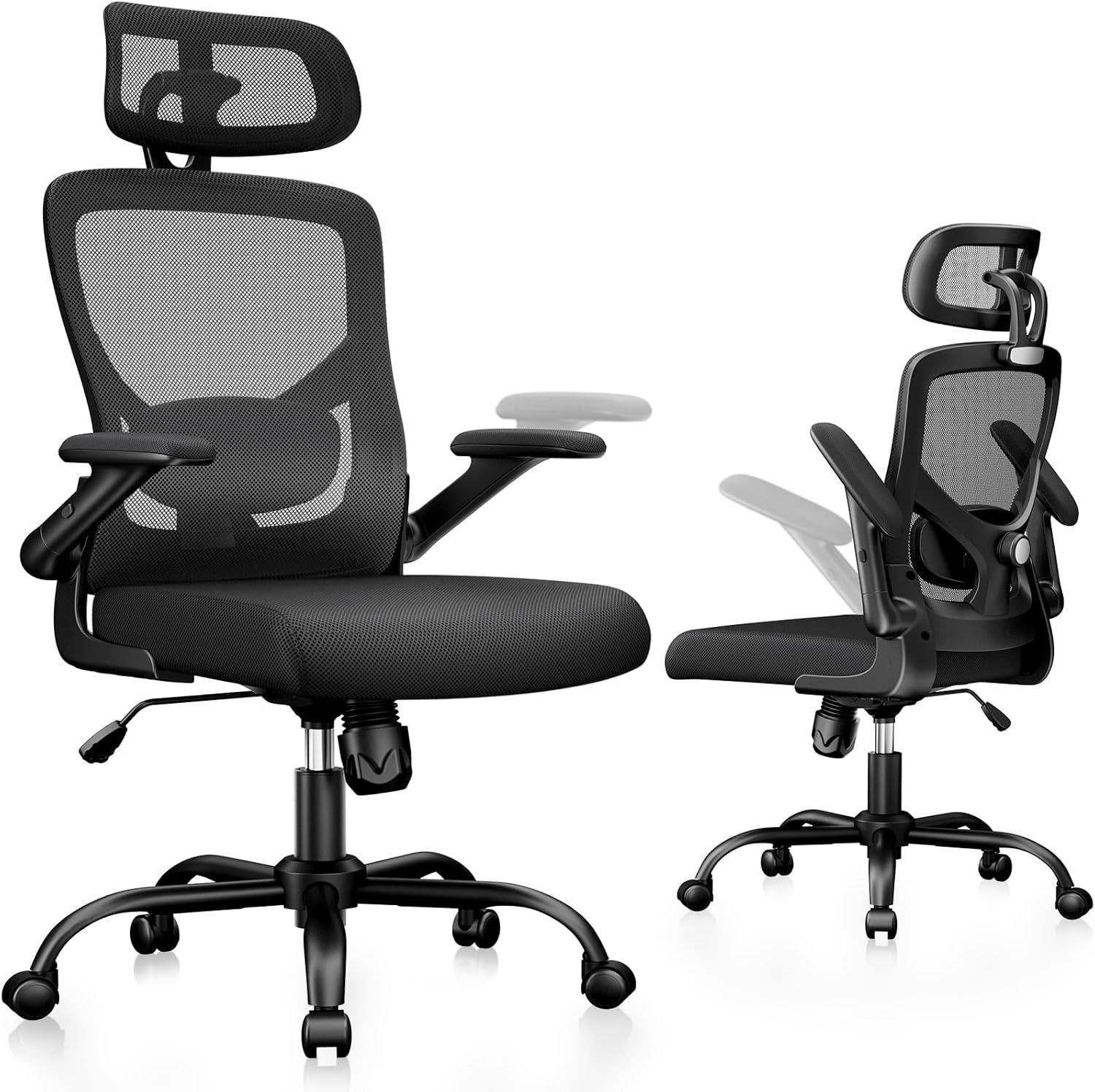 Ergonomic Mesh Office Chair High Back Desk Chair Adjustable Lumbar Support with Headrest Flip-Up Liftable Arms Swivel Computer Task Chair for Big and Tall People