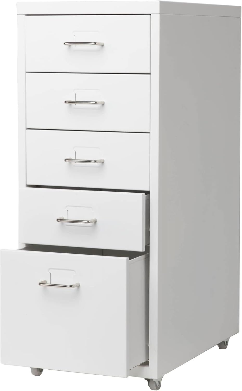 5 Drawer Metal File Cabinet Mobile Underdesk Chest for Home Office (White)