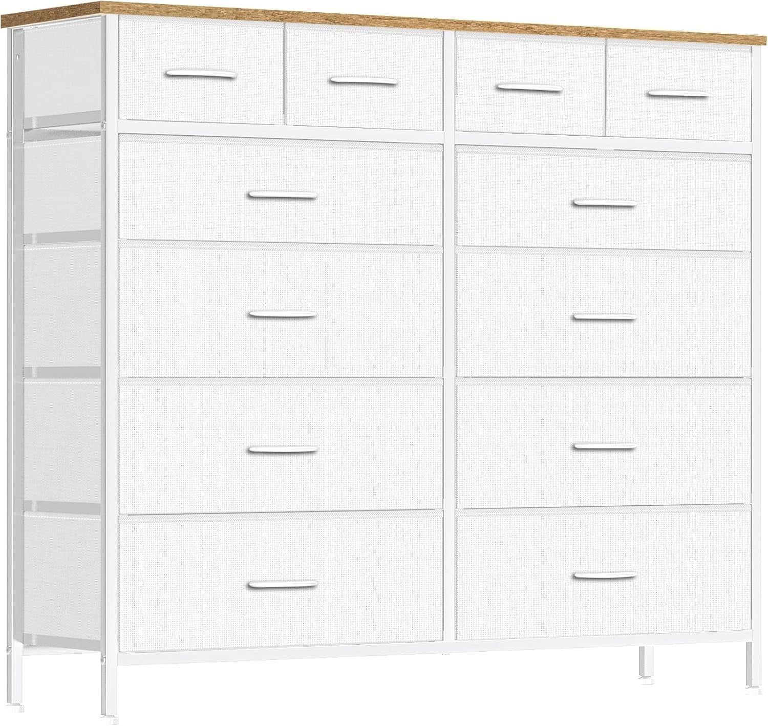 Compact 12 Drawers Dresser for Bedroom, Fabric Storage Tower, Chest of Drawers with Retro Wood Top for Closet, Nursery, Living Room