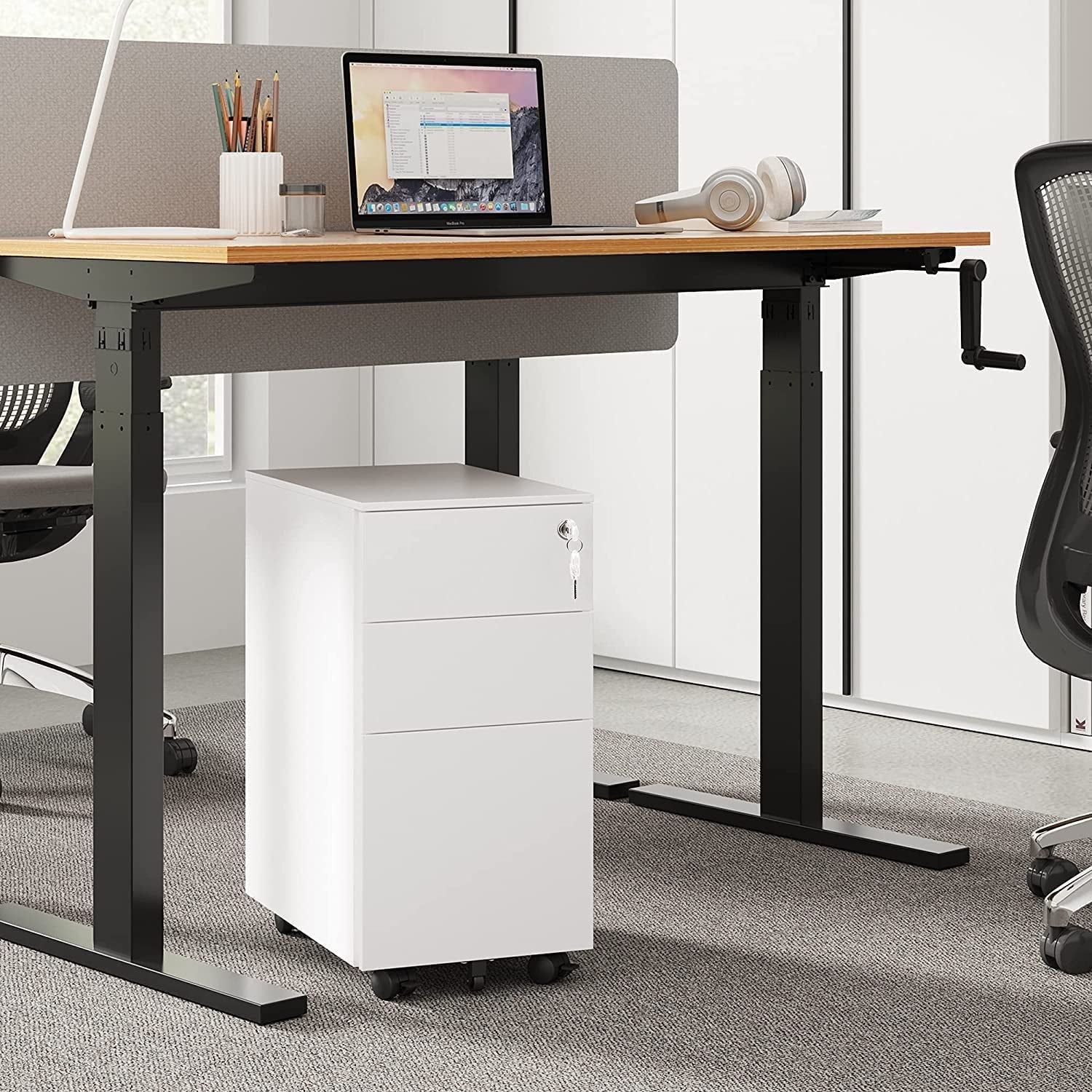 Slim White Mobile File Cabinet for Home Office