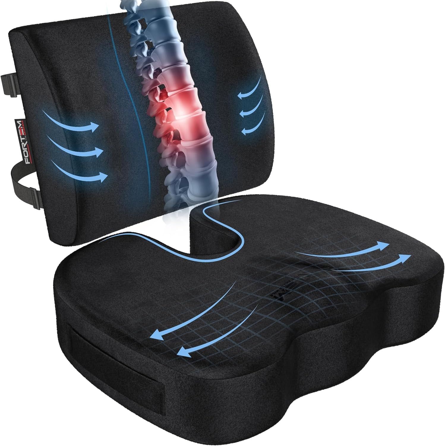 Seat Cushion and Lumbar Support for Office Chair, Desk Chair Cushion, Memory Foam Office Chair Cushion, Non Slip Sitting and Back Pillow for Gaming, Car Seat Cushion, Chair Pad, XL