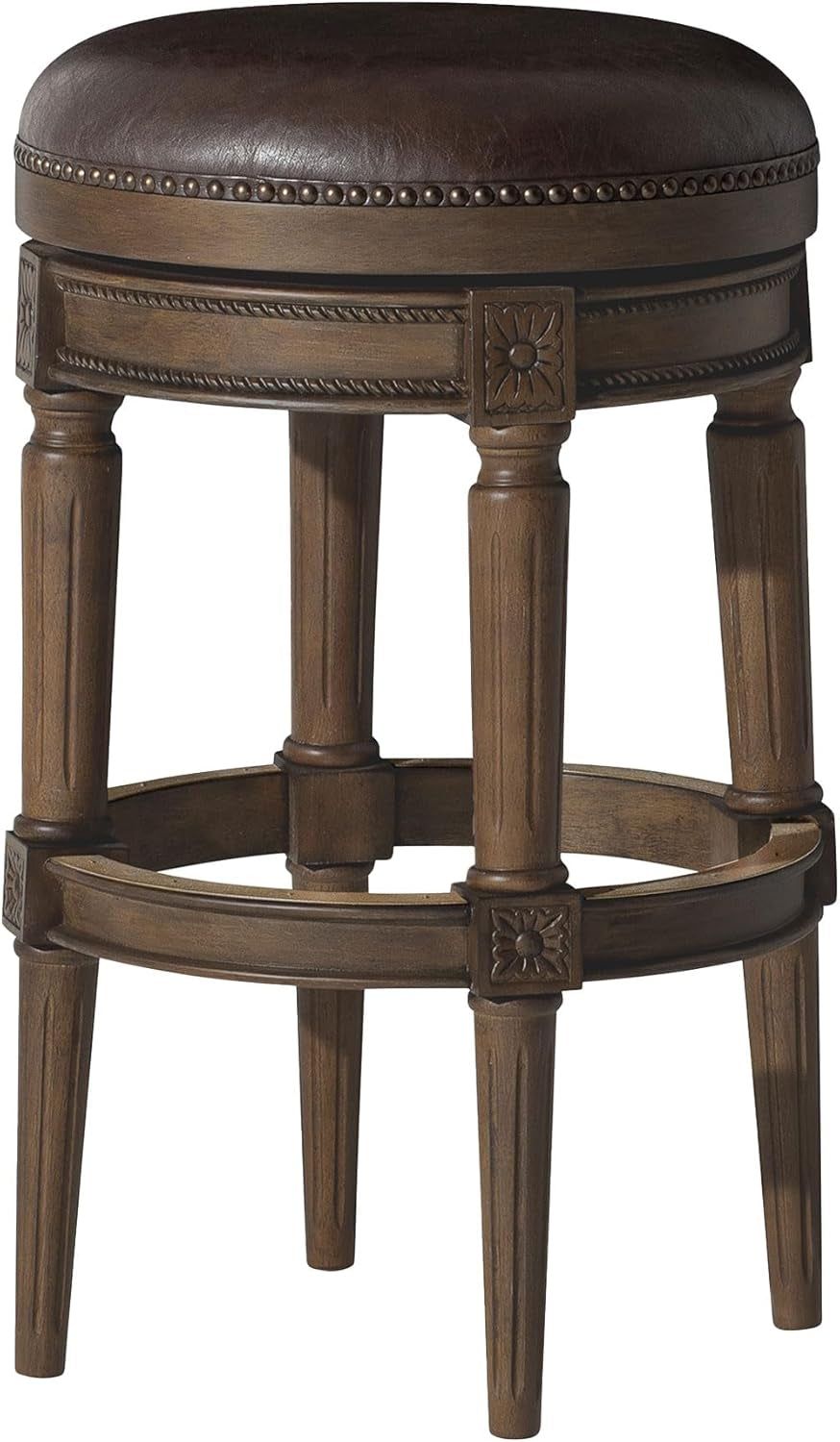 Pullman 31 Inch Tall Bar Height Upholstered Backless Barstool in Walnut Finish with Marksman Saddle Vegan Leather Cushion Seat