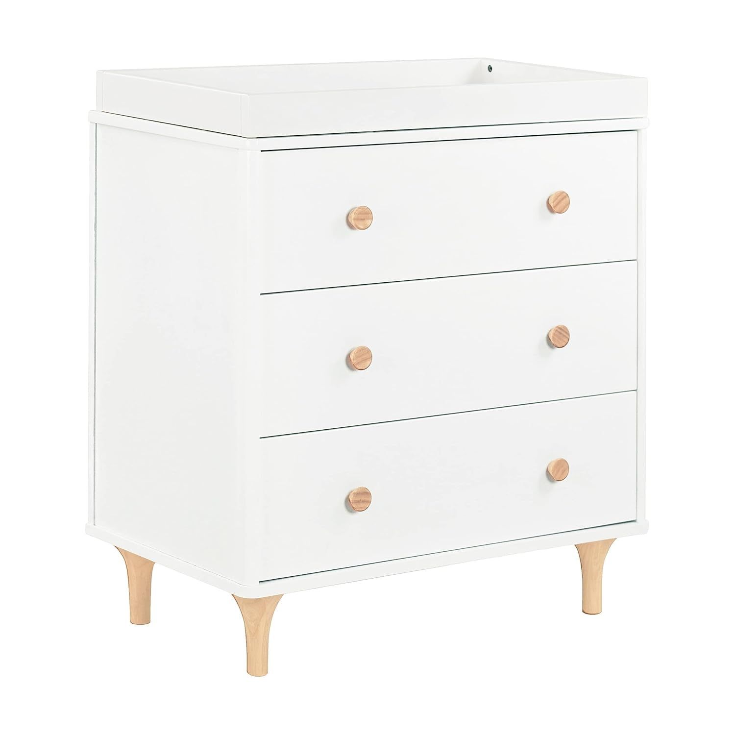 Lolly 3-Drawer Changer Dresser with Removable Changing Tray in White and Natural, Greenguard Gold Certified