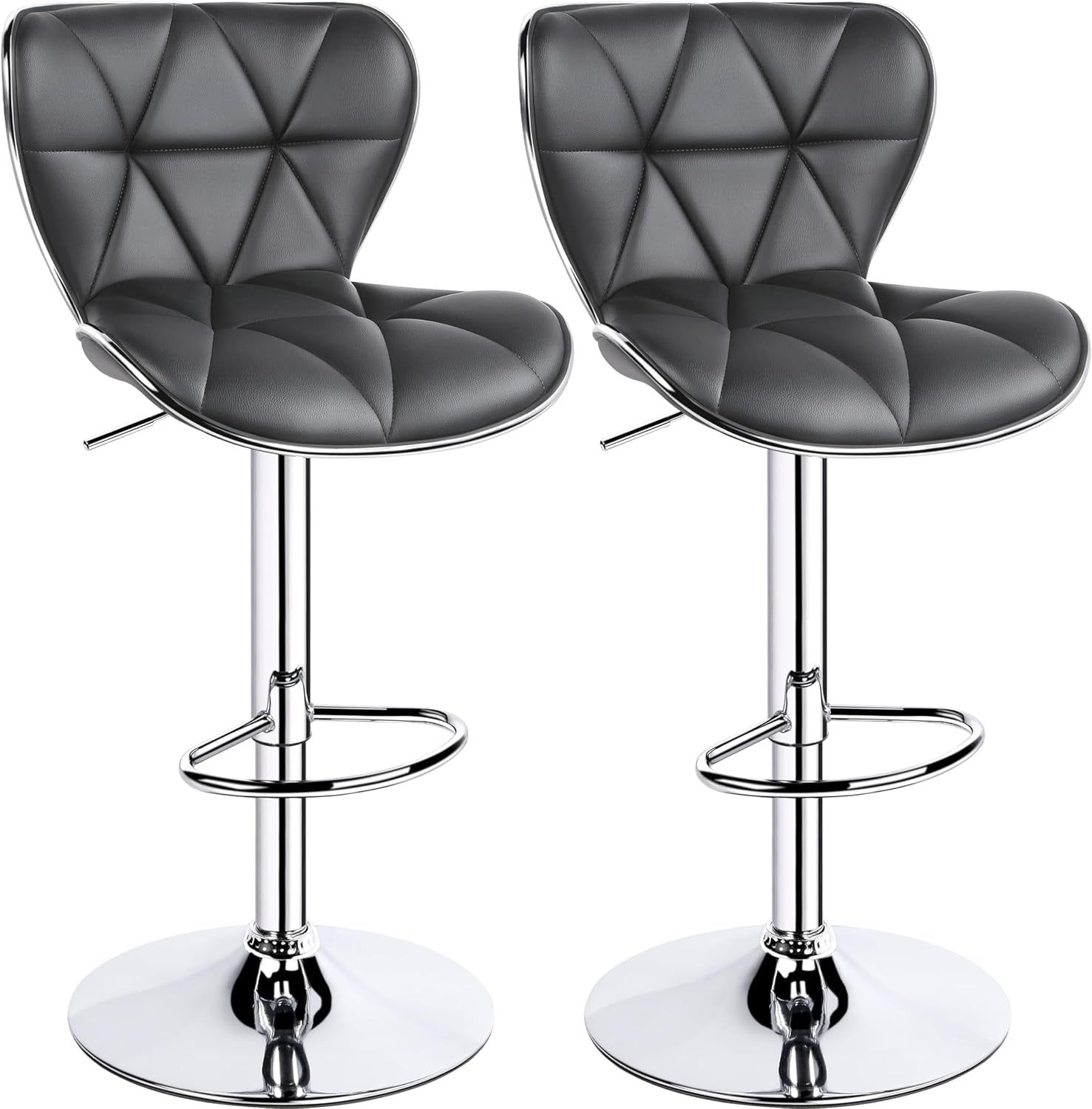Bar Stools, Stylish Adjustable PU Leather Swivel Barstools, Counter Height Bar Chair Set of 2 with Foma Padded for Home Kitchen, Grey