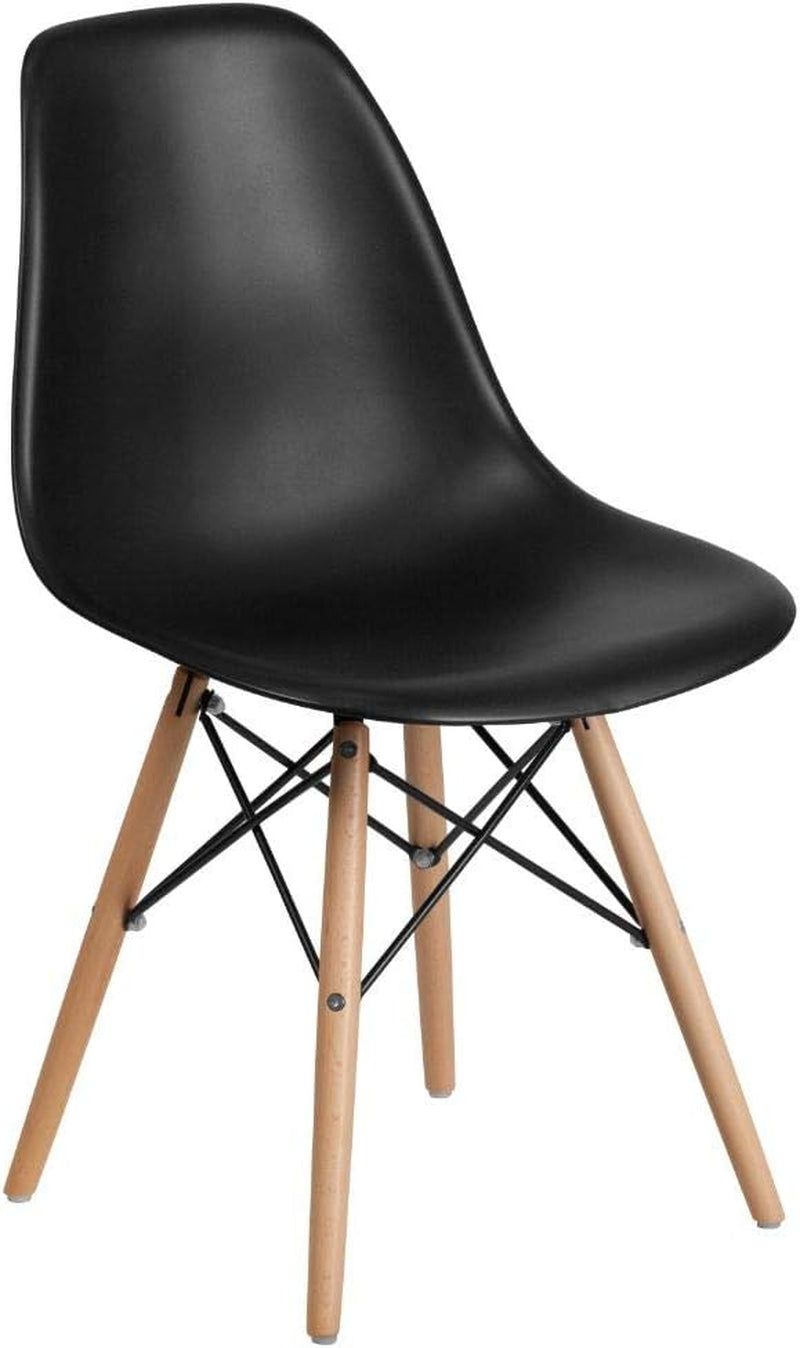 Elon Series Plastic Modern Dining Chair with Wooden Legs, Mid-Century Side Chair for Dining Rooms and Offices, Black
