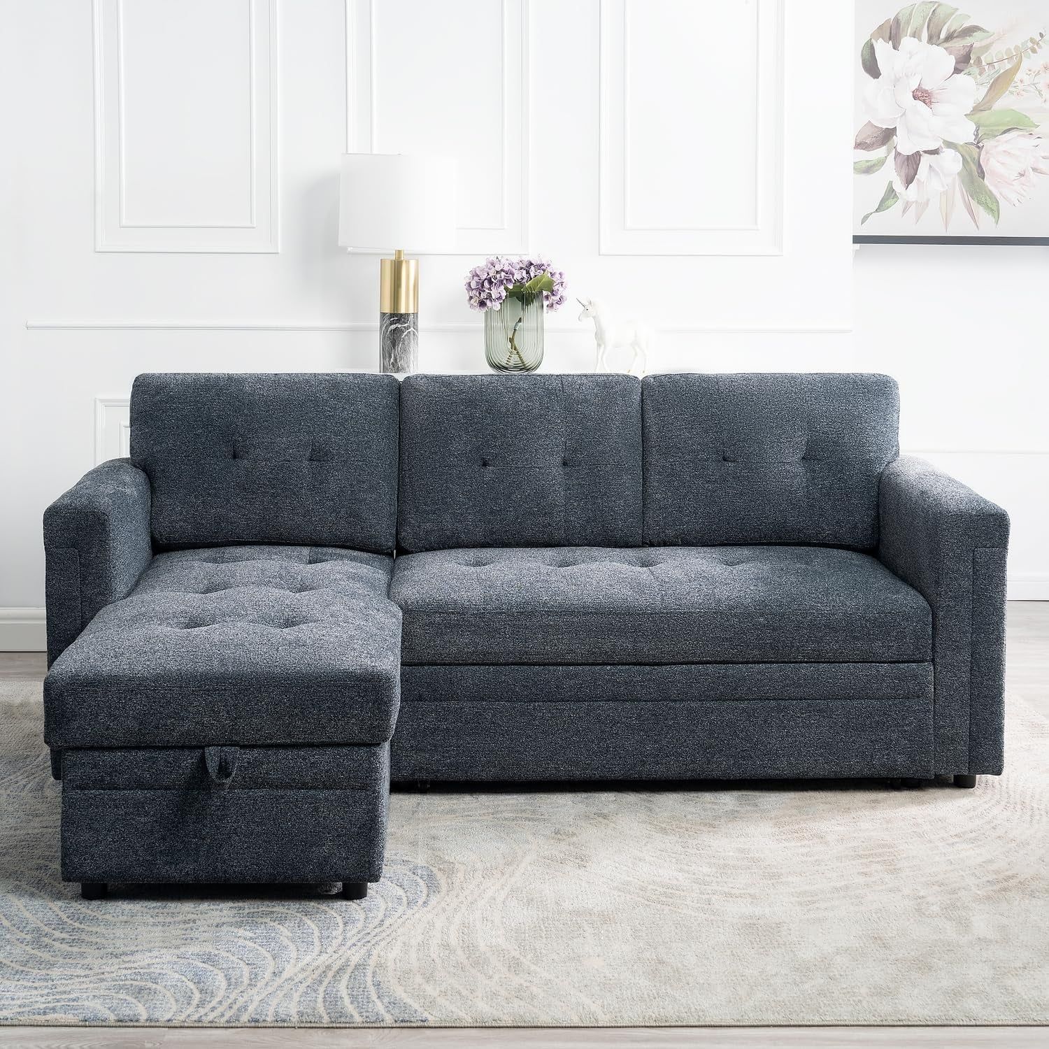 Gray Microfiber L-Shape Sleeper Sofa USB Ports Storage