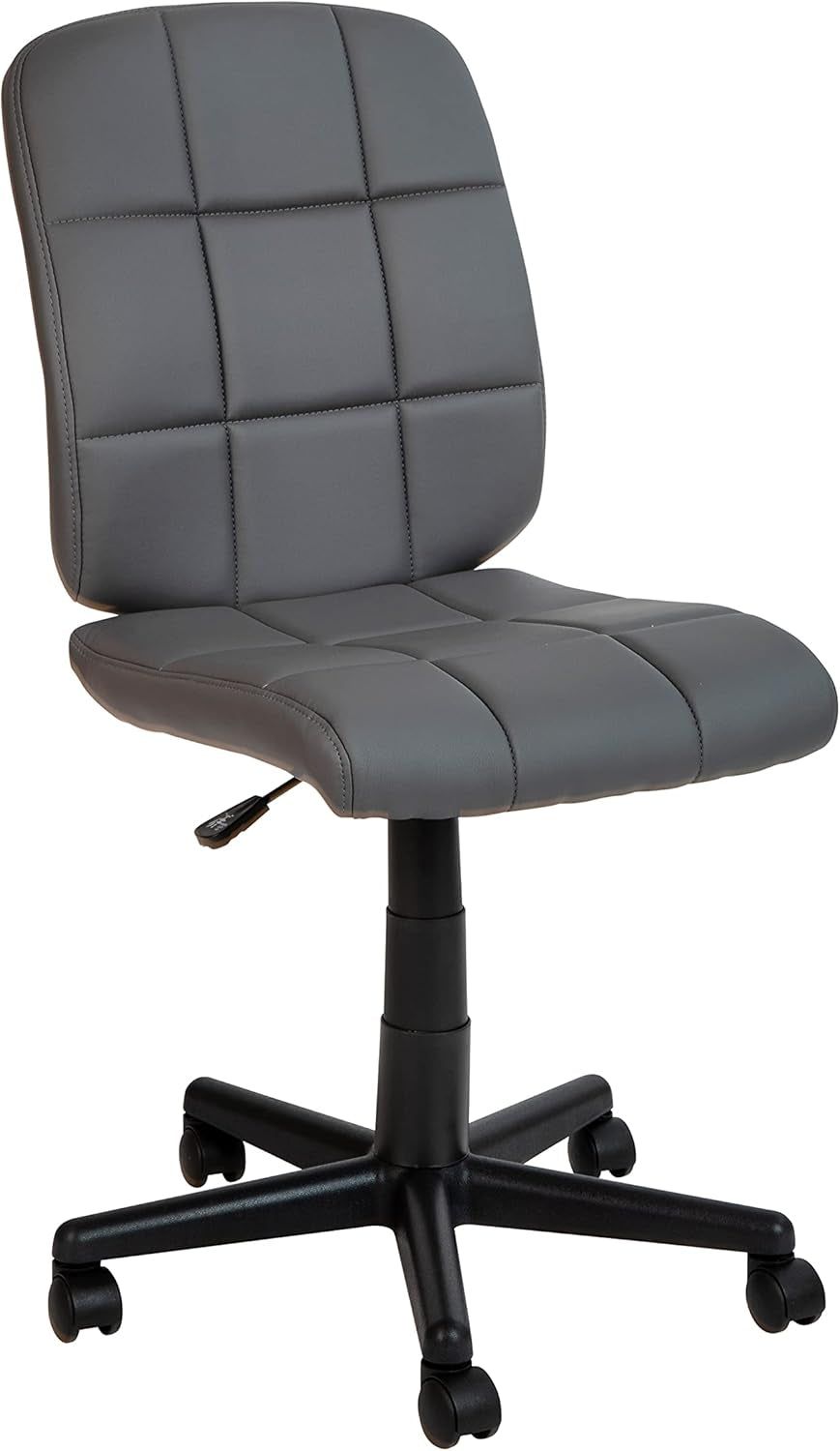 Clayton Mid Back Swivel Task Chair - Gray Vinyl Upholstery - Tufted Back and 360° Swivel