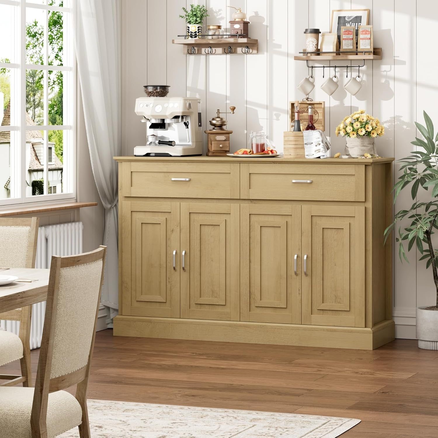 Black 55&quot; Farmhouse Buffet Cabinet with Storage Drawers